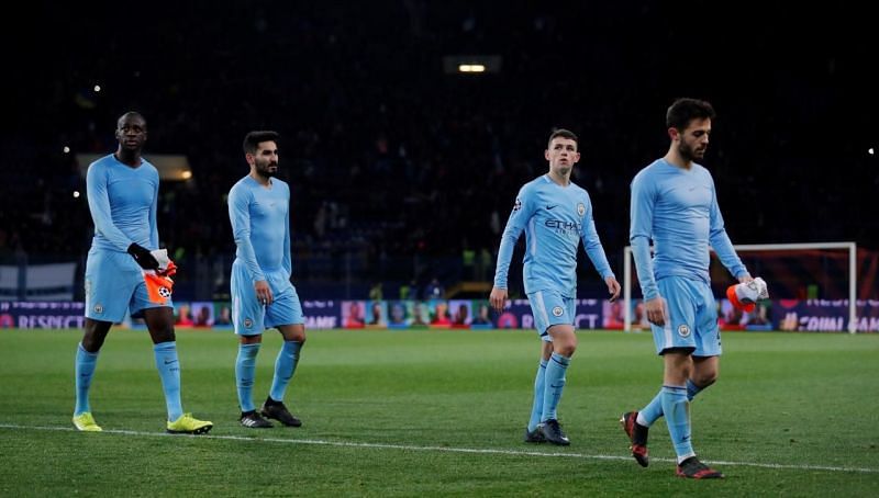 Yaya Toure along with his teammates going off the pitch after the match was over.