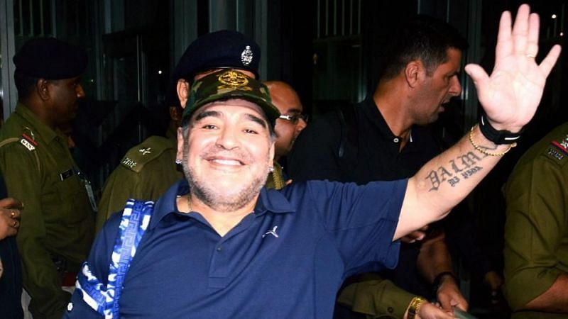 Diego Maradona upon his arrival at the Kolkata Airport, earlier this week.