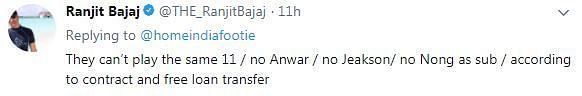 Minerva Punjab owner Ranjit Bajaj tweeted about the unavailability of the three Indian Arrows' star in their match against his side.