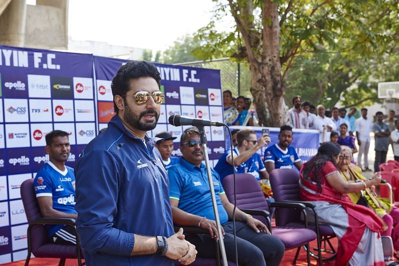 Abhishek Bachchan at a meet-and-greet event in Chennai with his team [Photo: Chennaiyin FC]