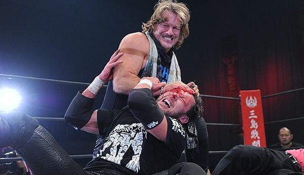 Kenny Omega was busted open by Chris Jericho at a recent NJPW event