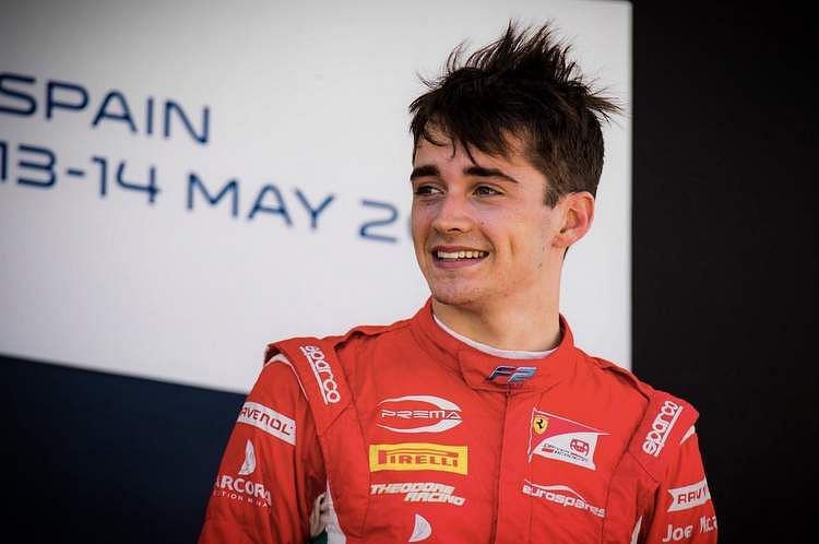 Charles Leclerc enjoying one of his many victiories in Formula Two