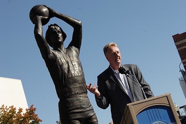 Larry Bird with his Statue 