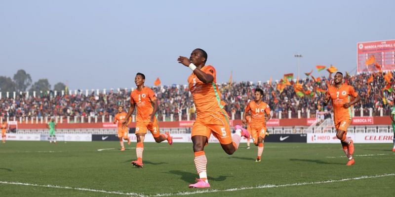 Celebrations after scoring against Chennai City FC