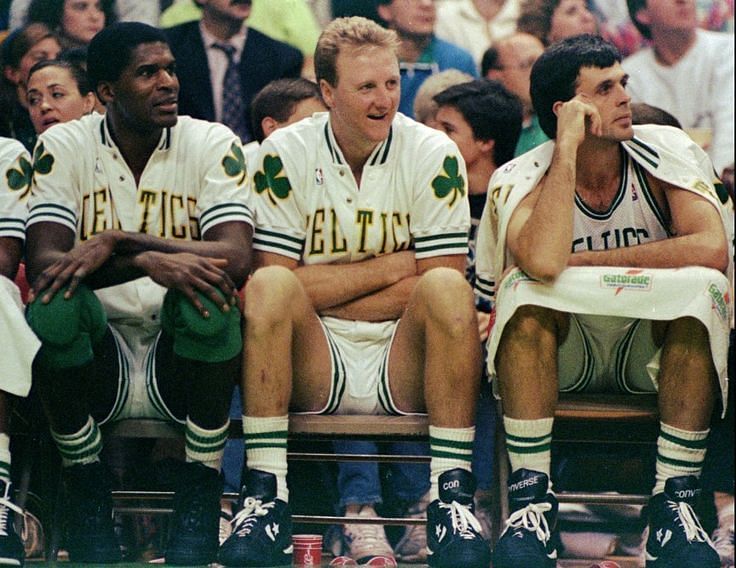 Left to right: Robert Parish, Larry Bird and Kevin McHale