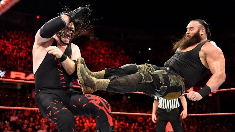 Kane and Strowman squared off in a last man standing match