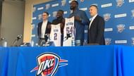 The Oklahoma City Thunder introducing Raymond Felton and Patrick Patterson