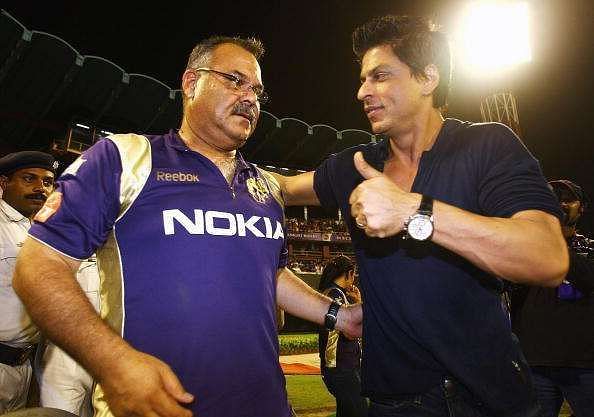 Owner Shah Rukh Khan and coach Dev Whatmore after  Kolkata on a game in IPL 2010 