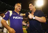 Owner Shah Rukh Khan and coach Dev Whatmore after Kolkata on a game in IPL 2010