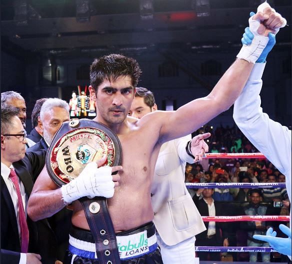Vijender after his bout (Image courtesy: IOS Boxing on Twitter)