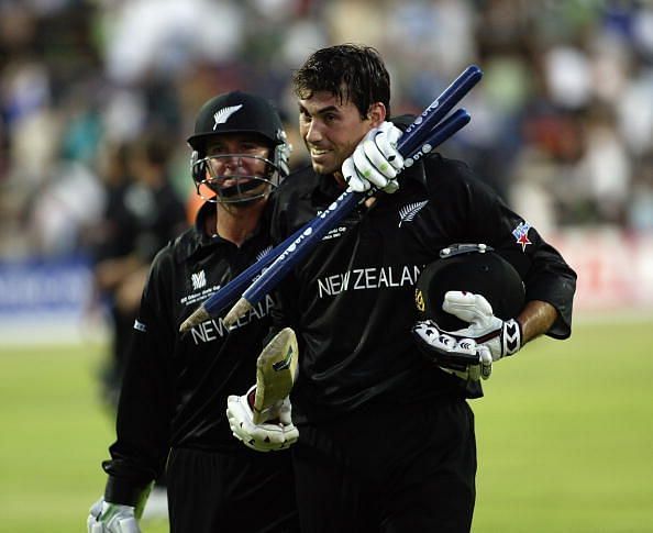 Stephen Fleming and Nathan Astle of New Zealand celebrate victory...