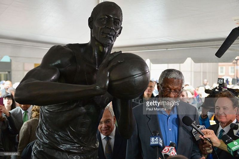 Bill Russell with his statue