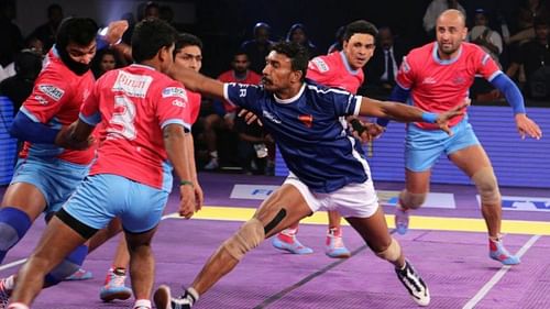 Kashiling Adake (blue) has represented Dabang Delhi and U Mumba in the Pro Kabaddi League