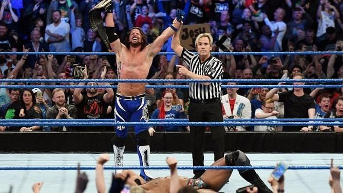 WWE News: AJ Styles hits a Styles Clash on Jinder Mahal cardboard cut-out