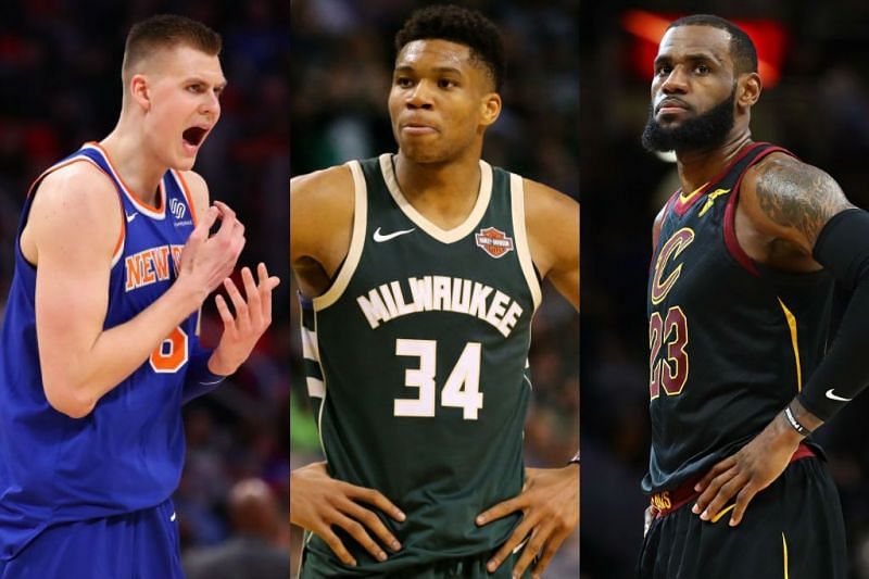 Kristaps Porzingis, Giannis Antetokounmpo and LeBron James