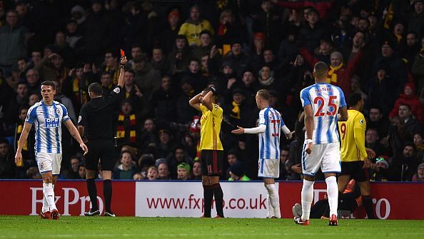 Deeney was given the marching orders for a poor challenge