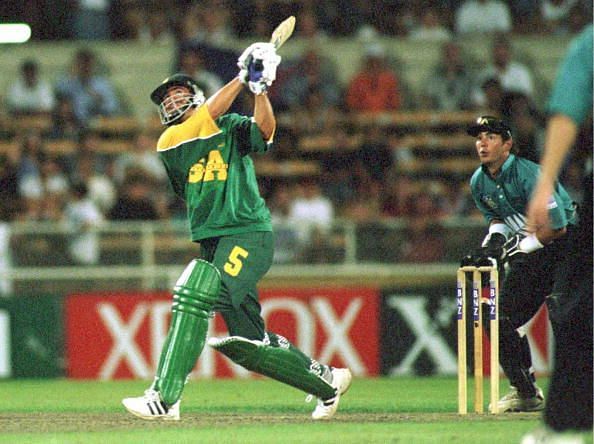Sth Africa&#039;s Hansie Cronje hits a six during the O
