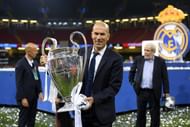 Zinedine Zidane, Manager of Real Madrid poses with the Champions League Trophy after the UEFA Champions League Final between Juventus and Real Madrid at National Stadium of Wales on June 3, 2017 in Cardiff, Wales. (June 2, 2017 - Source: Matthias Hangst/Getty Images Europe)