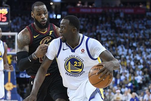 LeBron James and Draymond Green during the team's Christmas Day game.