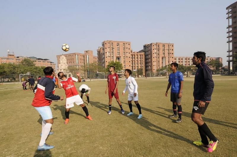 Sharda Football Ground in Greater Noida is nothing but a layer of sand