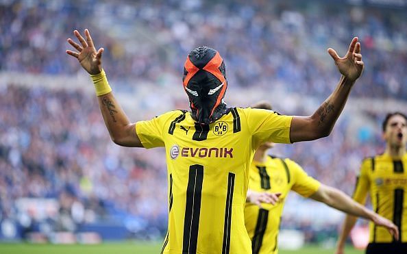 Aubameyang put on a mask after his goal against Schalke last season - not for the first time