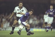 Tony Cottee of Leicester City and Igor Stimac of Derby County
