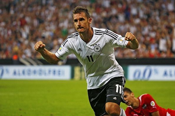 Klose celebrates scoring a goal for Germany