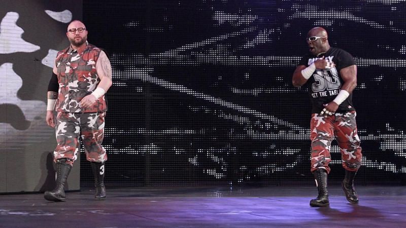 The Dudley Boyz on their way to get the tables