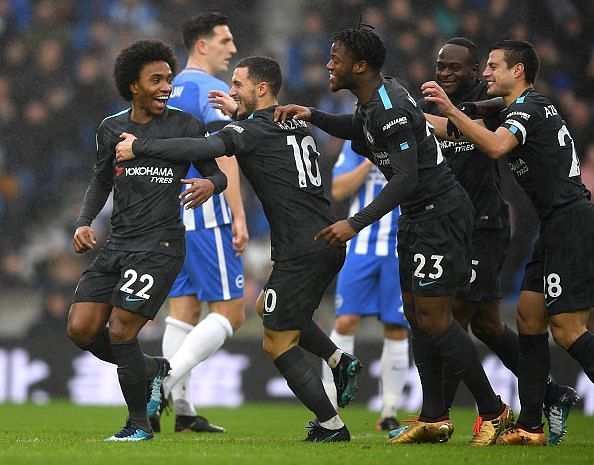 Chelsea notched up their first win of 2018 at the Amex Stadium