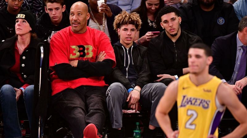 The Ball family watches Lonzo in action.