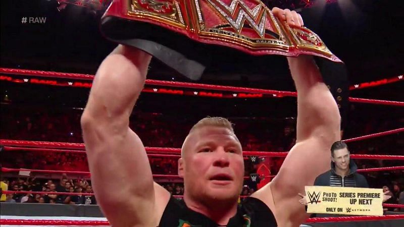 Brock Lesnar unintentionally gave The Miz a shoutout while raising his title.