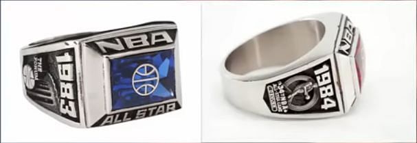 1983 NBA All-Star ring (left) and 1984 NBA All-Star ring (right).
