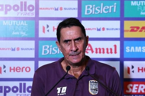 Mumbai City FC coach Alexandre Guimaraes during the press conference 