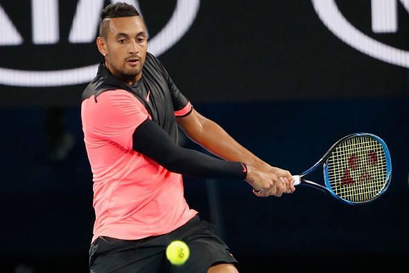 Kyrgios in action during the 2-18 Australian Open
