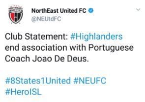 NEUFC&#039;s tweet that was taken down.