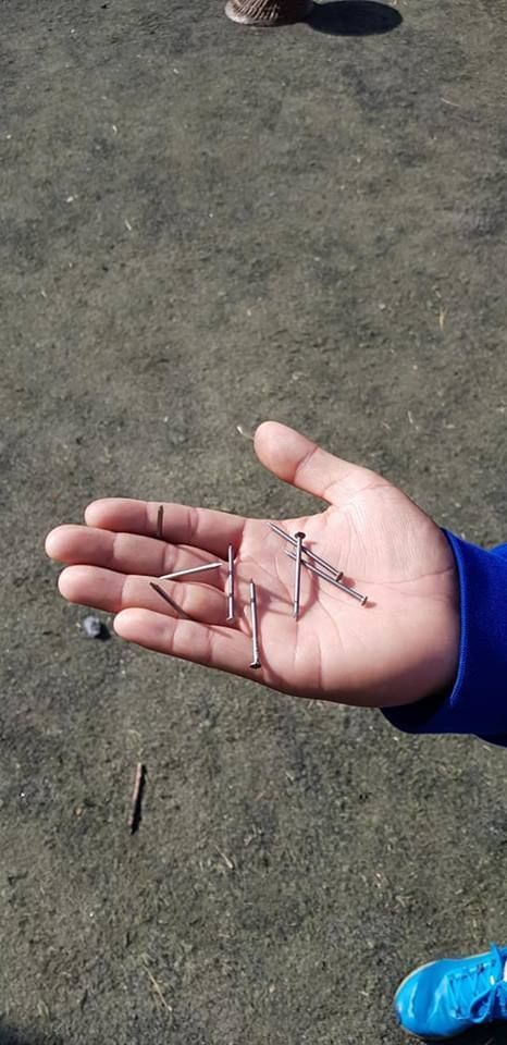 Shards of broken glass in the stadium. (Photo: Facebook)