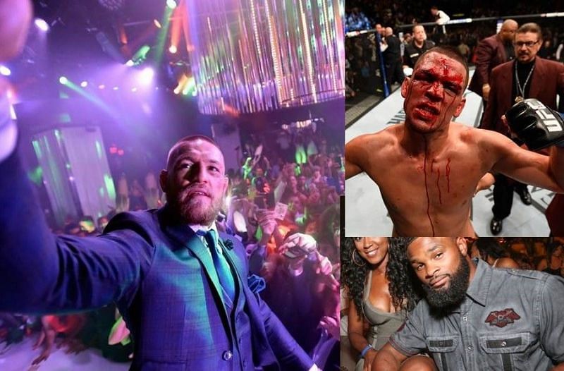 Nate Diaz (Top-Right) could out-shine Conor McGregor by besting Tyron Woodley this year