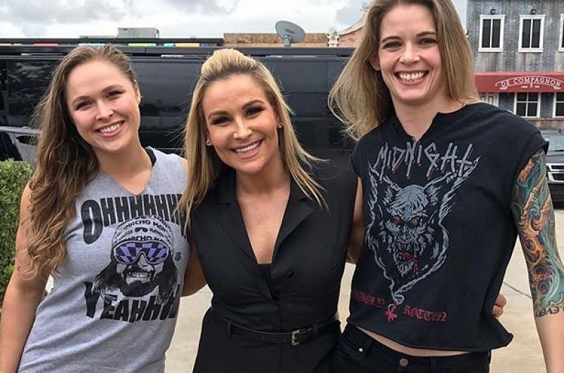 Ronda Rousey (Left) and Natalya (Center) are good friends in real-life