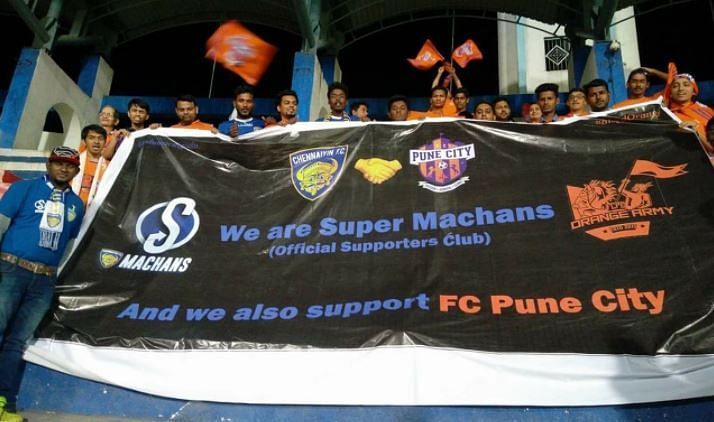 Pune and Chennai fans got together to support FC Pune City in their match against Bengaluru FC.
