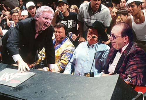 Two legendary announce teams, one table.  Jerry Lawler and Jim Ross try to keep the peace between Heenan and Monsoon.