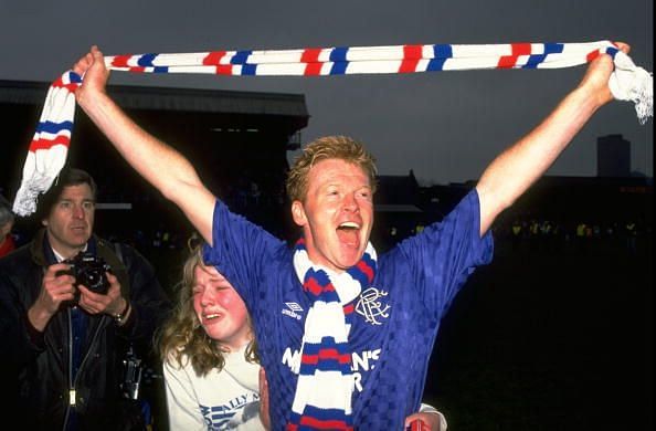 Mo Johnston of Rangers celebrates victory after the Premier league match against Dundee