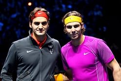 Rafael Nadal congratulates Roger Federer on becoming the oldest World No.1