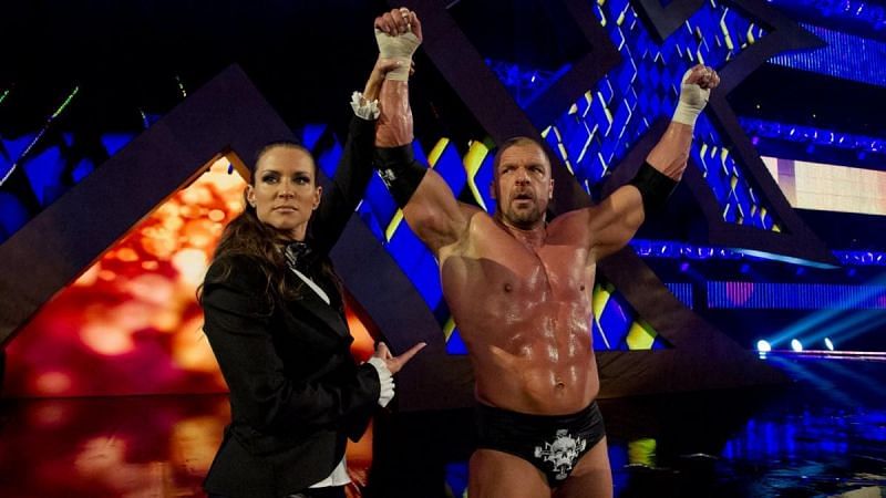 Stephanie McMahon and Triple H celebrate