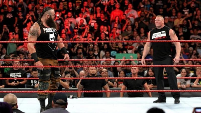 Braun Strowman face to face with Brock Lesnar