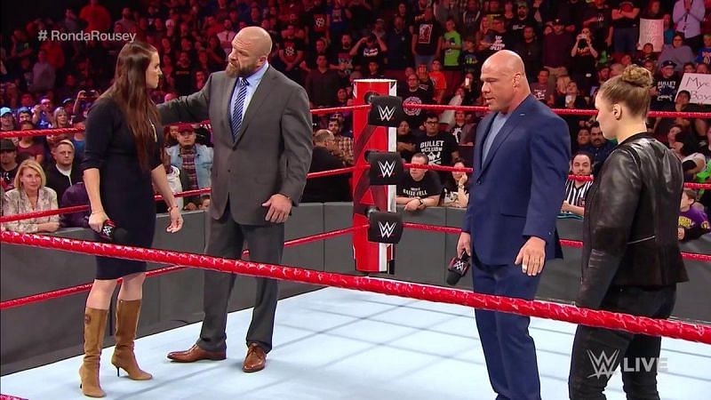 Triple H attempted to punch Kurt Angle at the end of Raw, but missed by a noticeable margin.