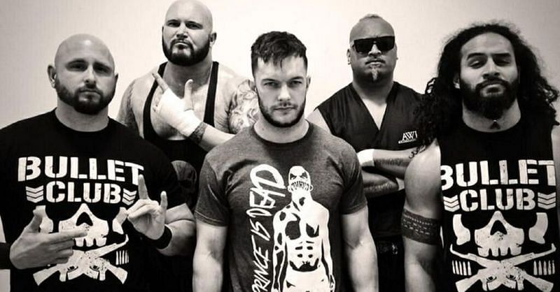 The OG Bullet Club, from left to right: Karl Anderson, Doc Gallows, Prince Devitt, Bad Luck Fale and Tama Tonga