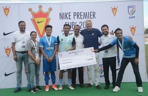 Club owner Ranjit Bajaj (far right) has been heavily involved in Minerva Punjab's youth development, believes U-15 captain Thoiba Singh (third from right).