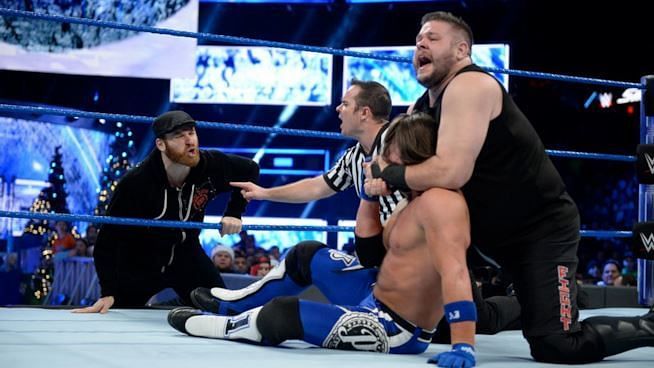 AJ Styles took on Kevin Owens &amp; Sami Zayn in a 2-on-1 Handicap Match