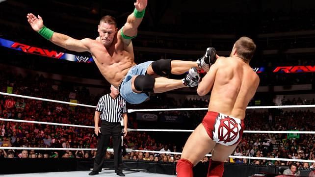 John Cena attempting a dropkick.