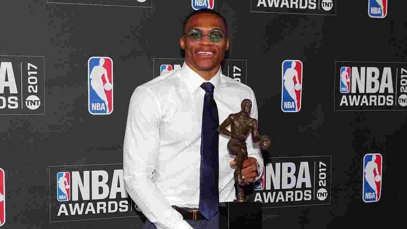 Russell Westbrook with his MVP award (Image courtesy: usatoday.com)